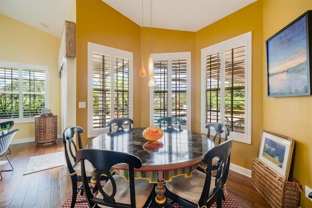 Dining room, Interior, Pendant Lights, Wood Texture Flooring