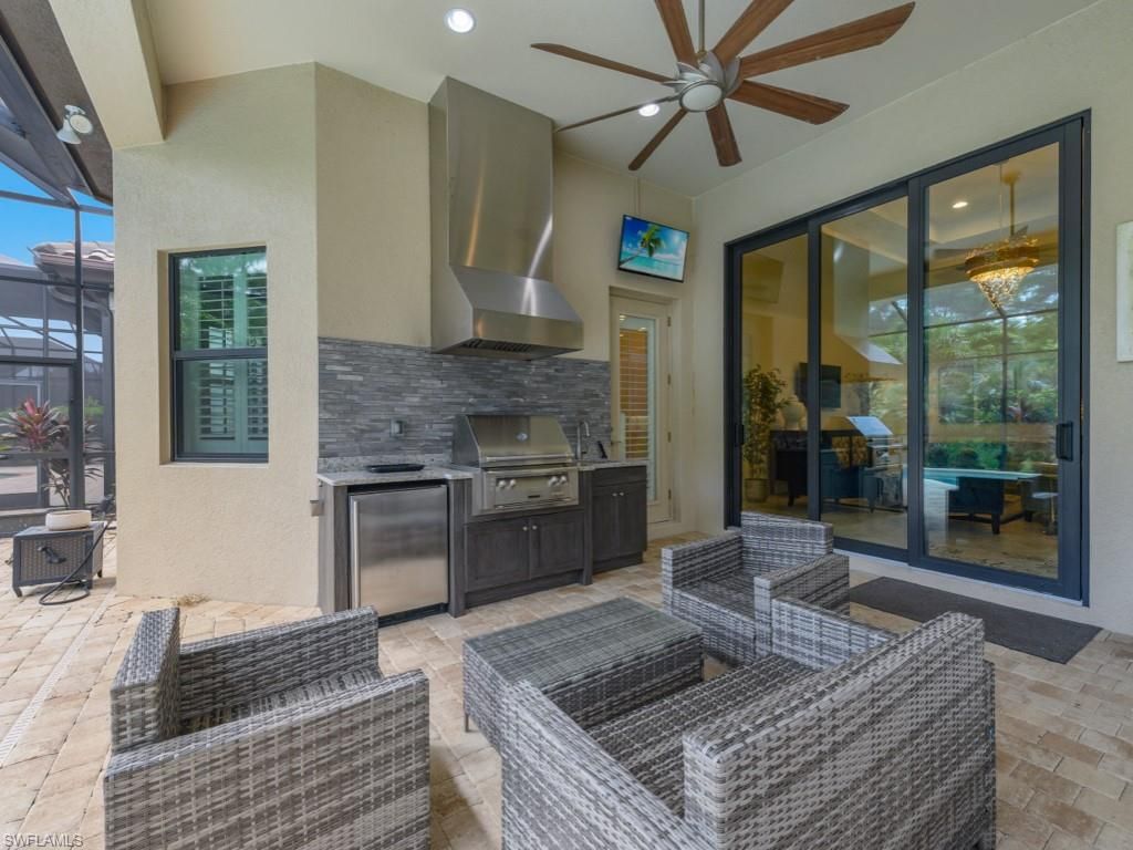 Exterior, Outdoor Kitchen, Recessed Lighting, Stainless Steel Appliances