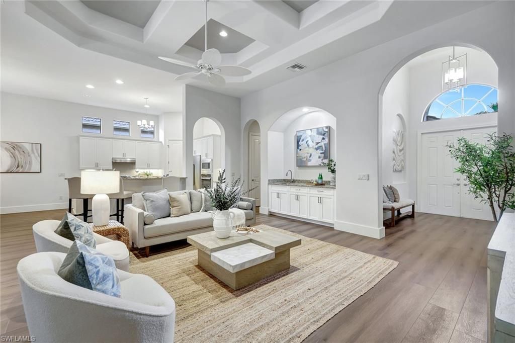 Dining room, Interior, Kitchen, Living room, Pendant Lights, Recessed Lighting, Wood Texture Flooring