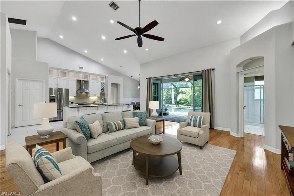 Interior, Kitchen, Living room, Recessed Lighting, Stainless Steel Appliances, Wood Texture Flooring