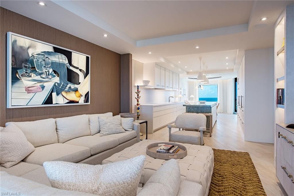 Interior, Living room, Pendant Lights, Recessed Lighting, Water, Wood Texture Flooring