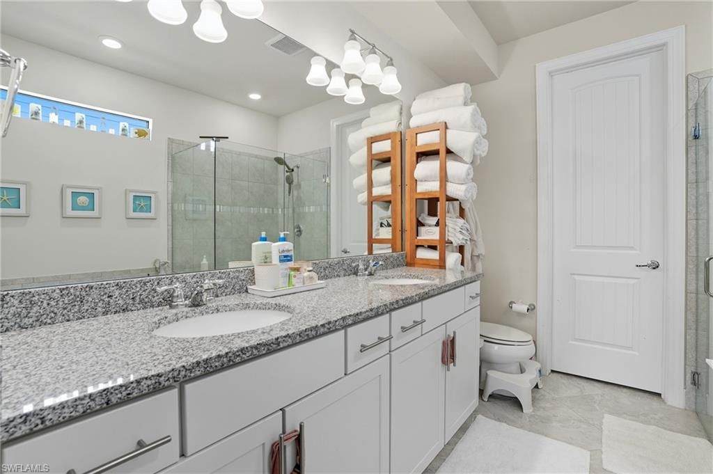 Bathroom, Dual Sink Vanities, Glass Shower, Interior, Recessed Lighting