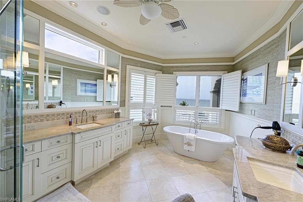Bathroom, Dual Sink Vanities, Free Standing Baths, Glass Shower, Interior, Recessed Lighting, Water