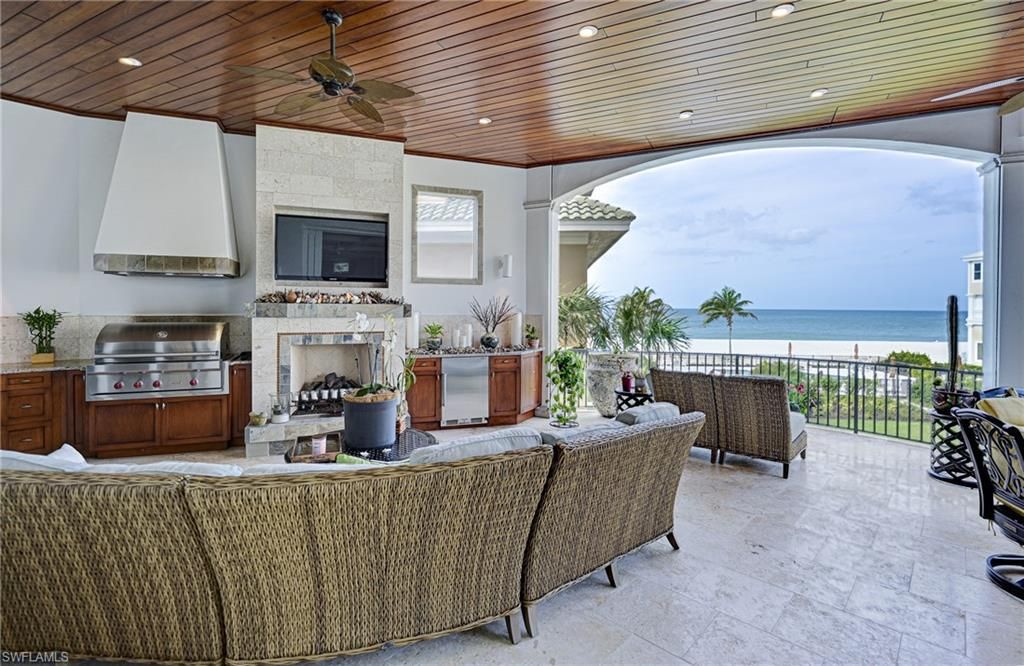 Exterior, Fireplace, Living room, Outdoor Kitchen, Recessed Lighting, Water