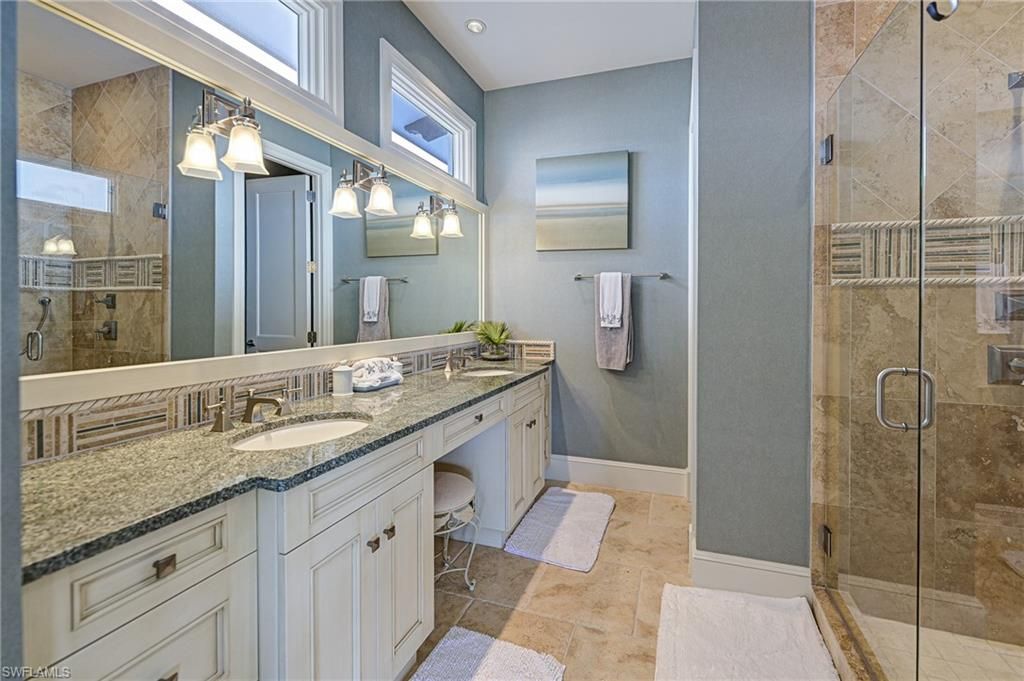 Bathroom, Dual Sink Vanities, Glass Shower, Interior, Recessed Lighting