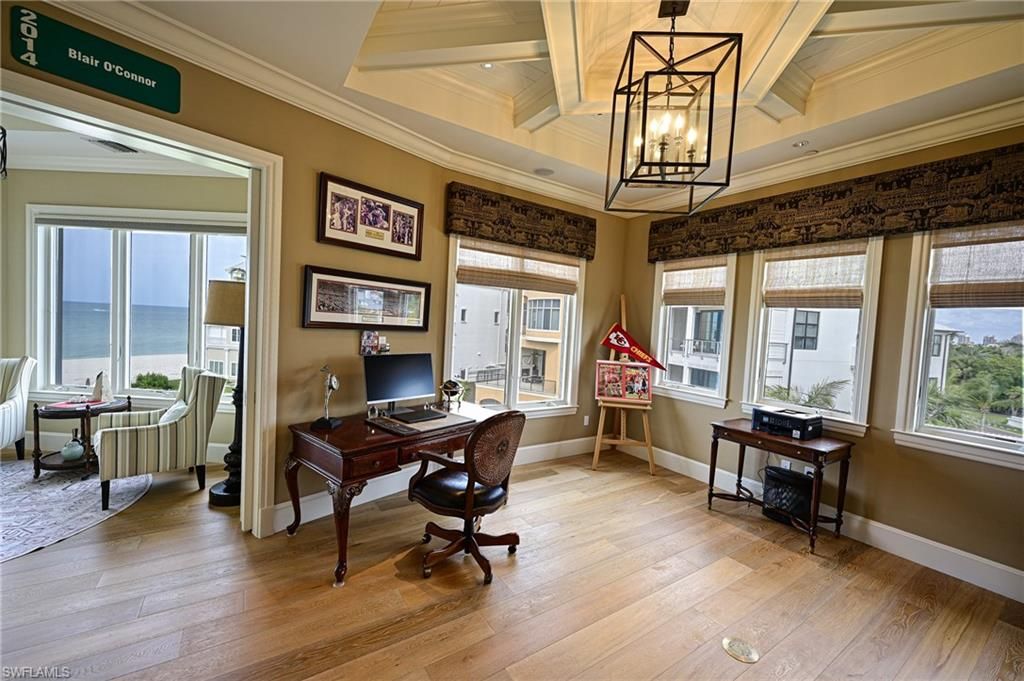 Home Office, Interior, Pendant Lights, Water, Wood Texture Flooring