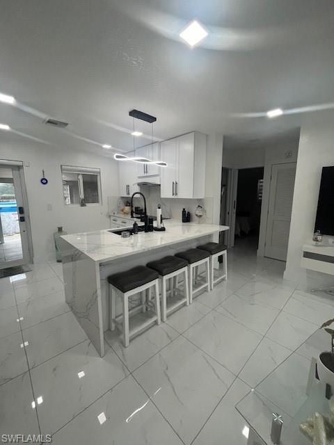 Interior, Kitchen, Marble, Pendant Lights, Recessed Lighting