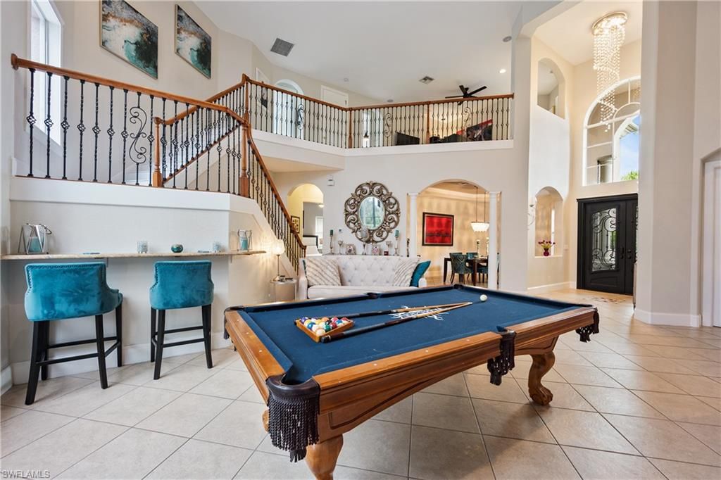 Billiard Table, Chandelier, Game Room, Interior, Recessed Lighting
