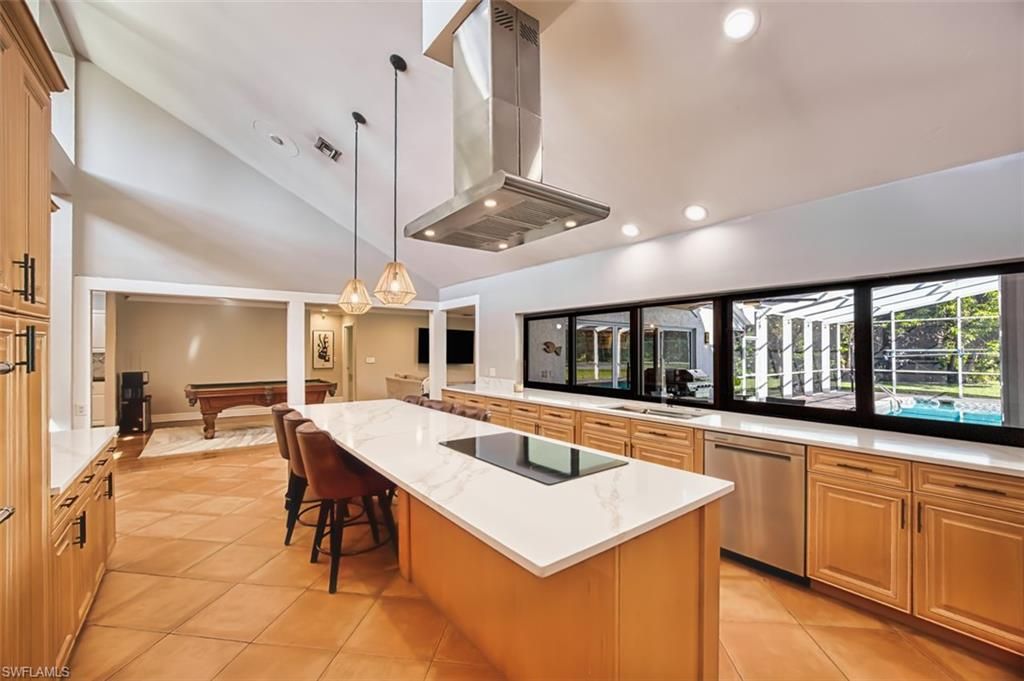 Billiard Table, Game Room, Interior, Kitchen, Pendant Lights, Recessed Lighting, Stainless Steel Appliances