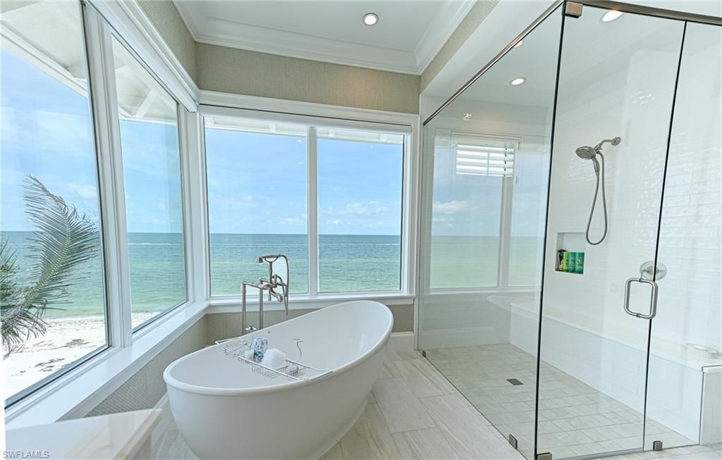 Bathroom, Free Standing Baths, Glass Shower, Interior, Recessed Lighting, Water