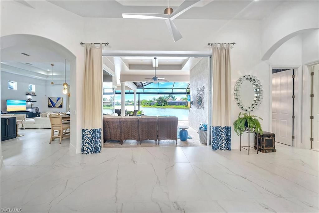 Interior, Living room, Marble, Pendant Lights, Water
