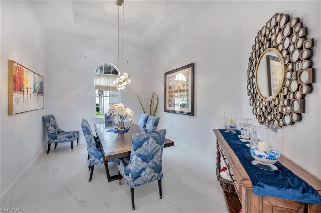 Dining room, Interior, Marble, Pendant Lights