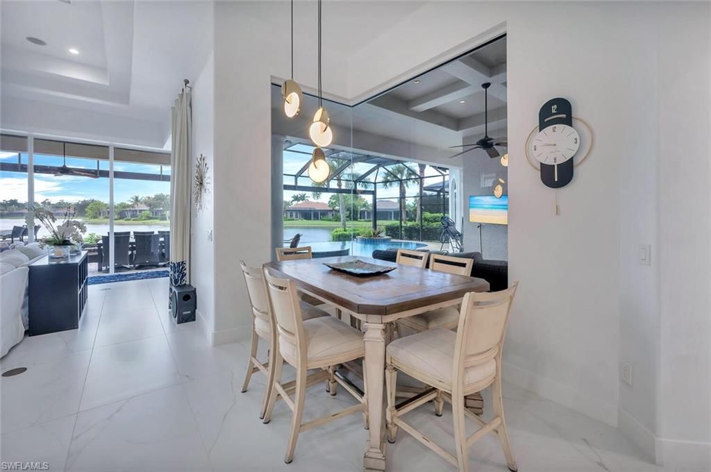 Dining room, Glass Ceilings, Interior, Marble, Pendant Lights, Recessed Lighting, Sun Room, Water