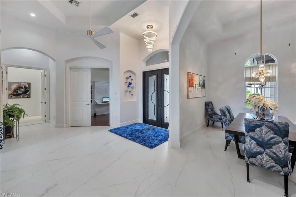Dining room, Interior, Marble, Recessed Lighting