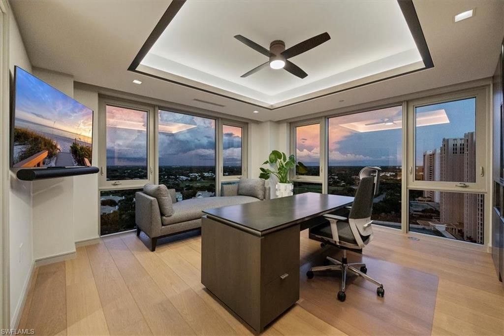 Home Office, Interior, Recessed Lighting, Wood Texture Flooring
