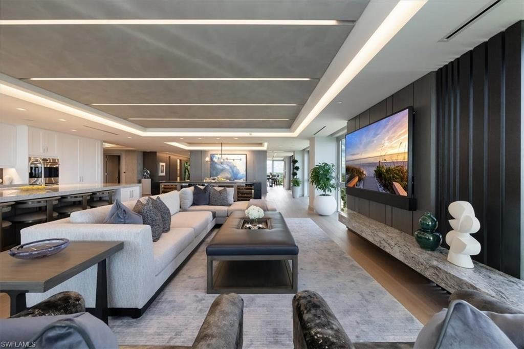 Interior, Kitchen, Living room, Pendant Lights, Recessed Lighting, Stainless Steel Appliances, Wood Texture Flooring