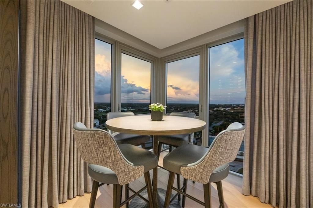 Dining room, Interior, Recessed Lighting, Wood Texture Flooring