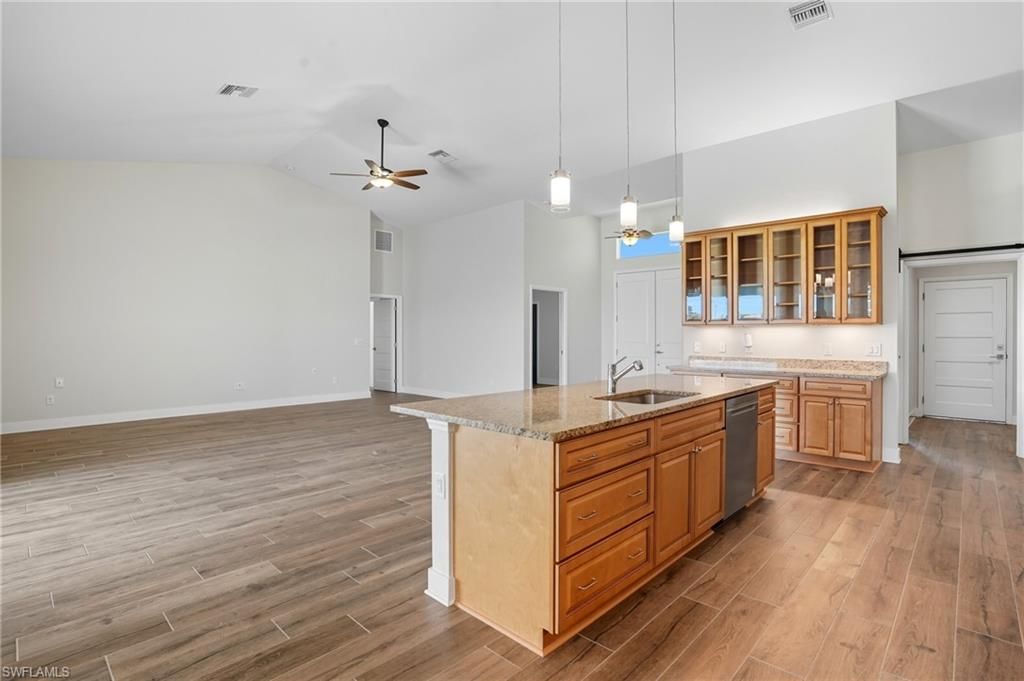 Interior, Kitchen, Pendant Lights, Wood Texture Flooring