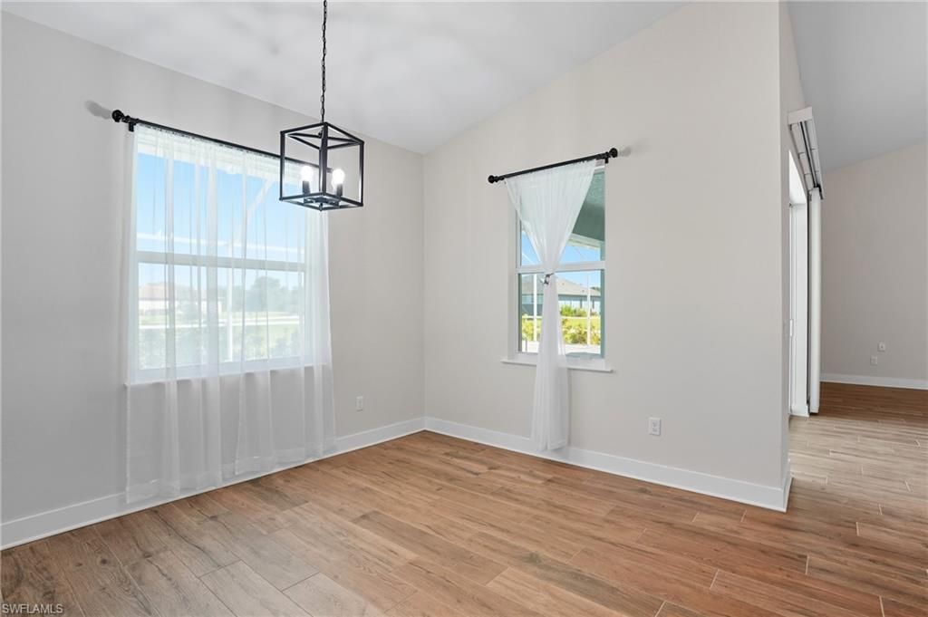 Empty room, Interior, Pendant Lights, Wood Texture Flooring