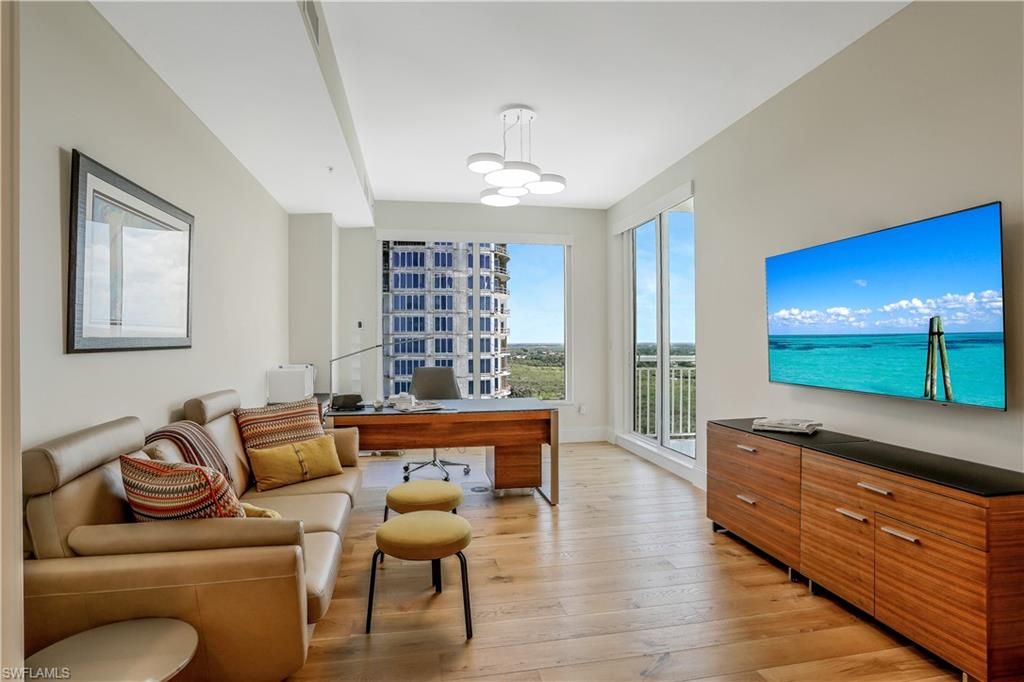 Home Office, Interior, Pendant Lights, Water, Wood Texture Flooring