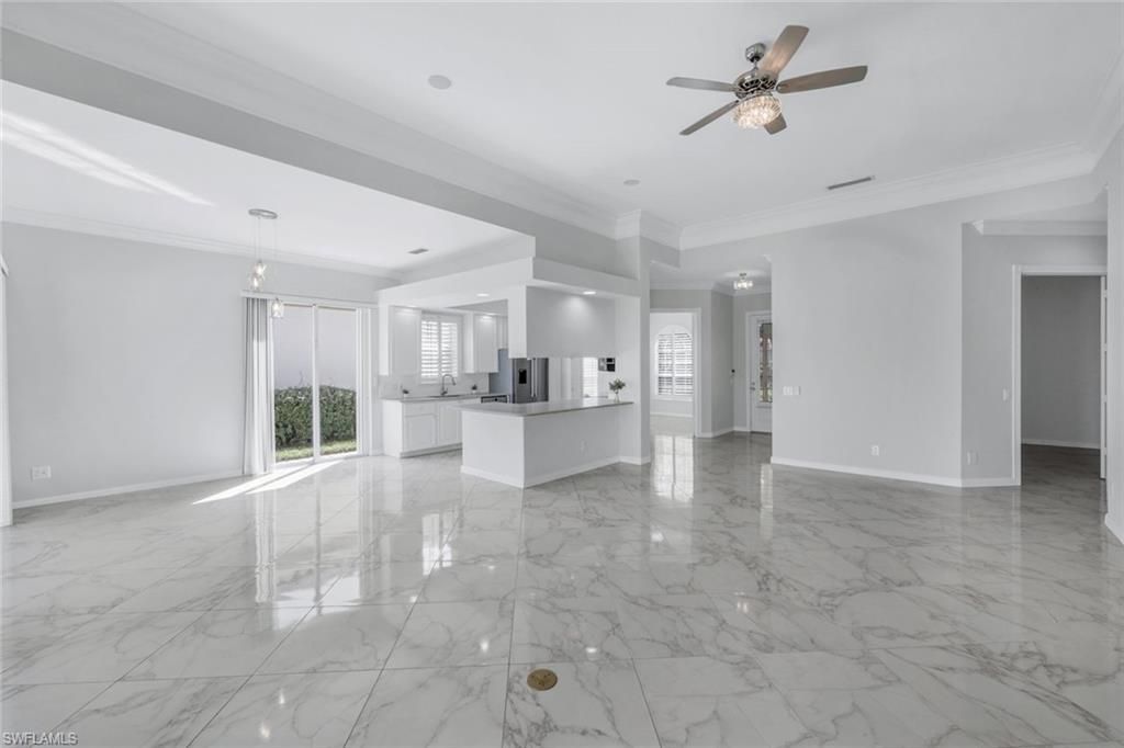 Empty room, Interior, Kitchen, Marble, Pendant Lights, Recessed Lighting