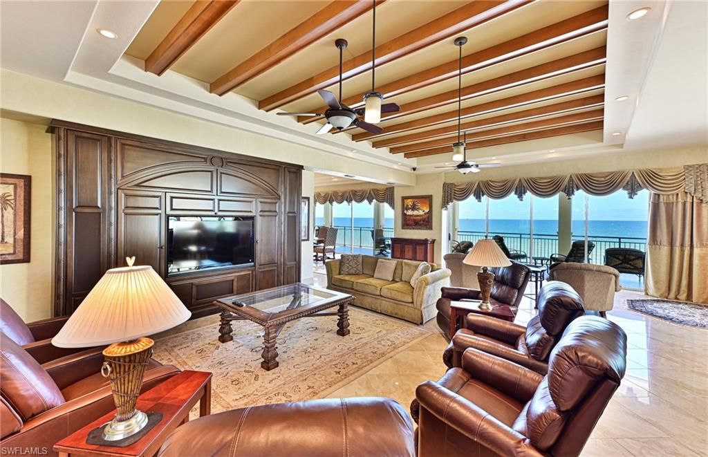 Interior, Living room, Recessed Lighting, Water, Wooden Beams