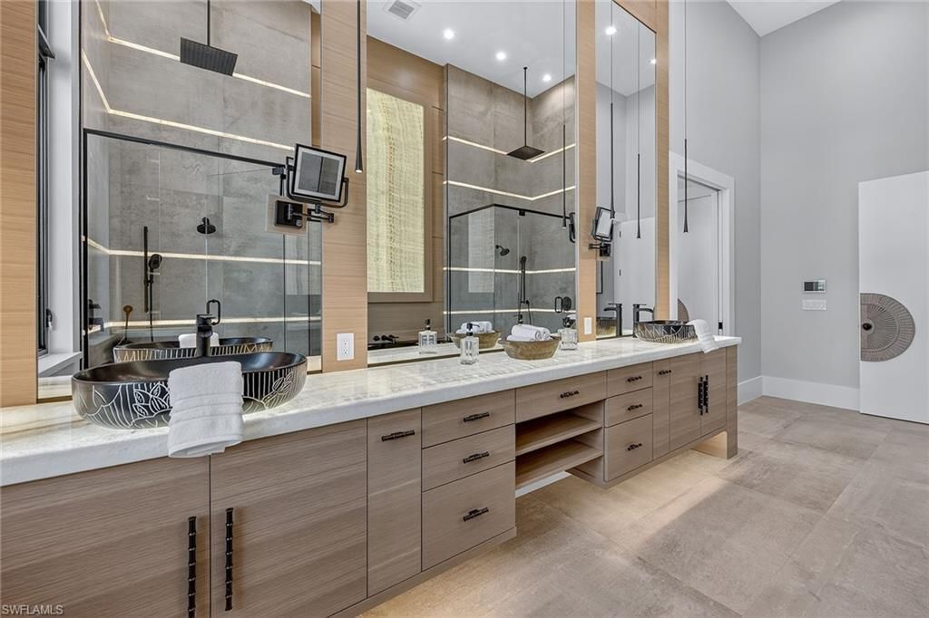 Bathroom, Dual Sink Vanities, Glass Shower, Interior, Recessed Lighting