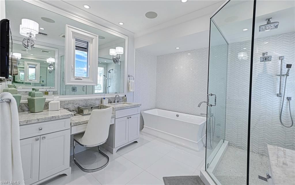 Bathroom, Dual Sink Vanities, Glass Shower, Interior, Recessed Lighting