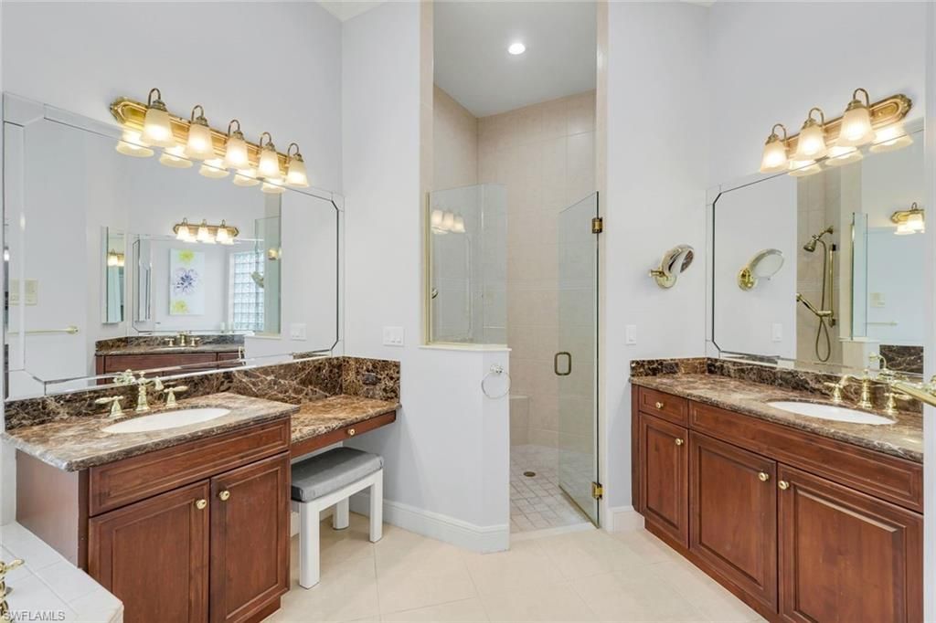Bathroom, Dual Sink Vanities, Glass Shower, Interior, Recessed Lighting