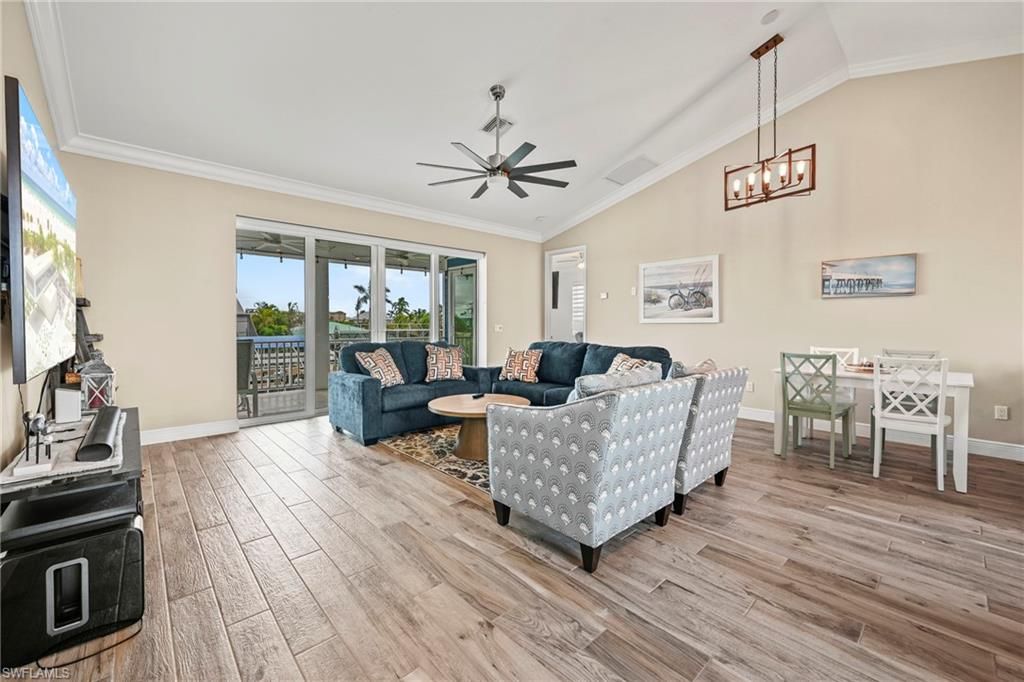 Dining room, Interior, Living room, Pendant Lights, Wood Texture Flooring