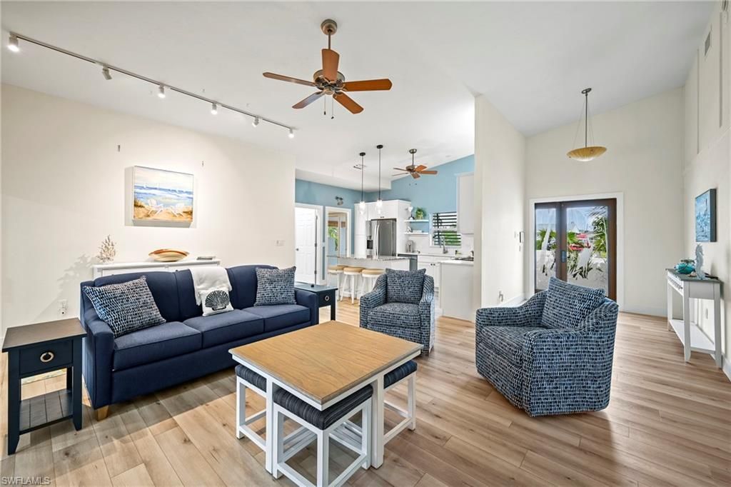 Interior, Kitchen, Living room, Pendant Lights, Stainless Steel Appliances, Wood Texture Flooring