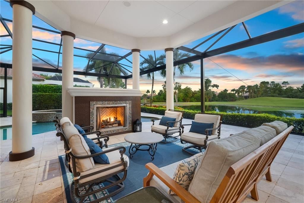 Fireplace, Glass Ceilings, Interior, Living room, Pool, Recessed Lighting, Sun Room, Water