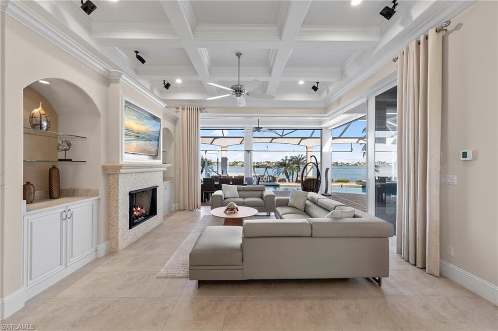 Fireplace, Interior, Living room, Recessed Lighting, Water