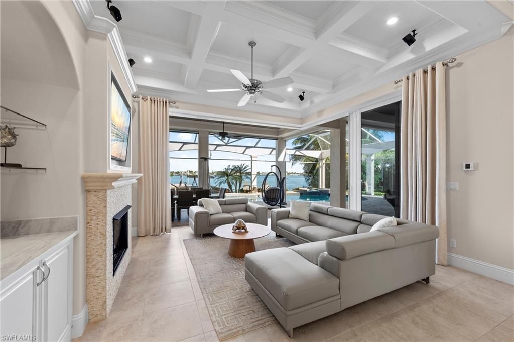 Fireplace, Interior, Living room, Recessed Lighting, Water