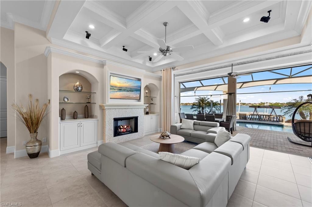 Fireplace, Interior, Living room, Recessed Lighting, Water