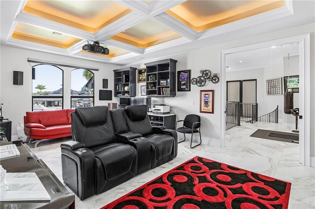 Home Theatre Room, Interior, Living room, Marble, Recessed Lighting