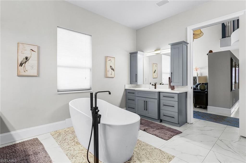 Bathroom, Dual Sink Vanities, Free Standing Baths, Interior, Marble