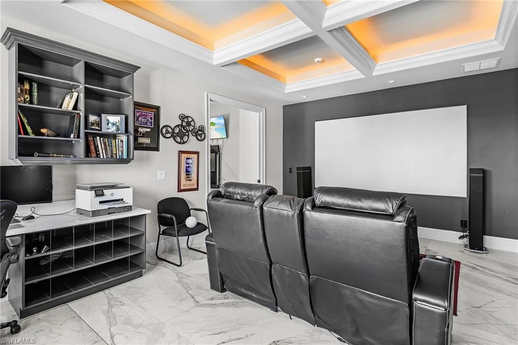 Home Theatre Room, Home Office, Interior, Marble, Recessed Lighting