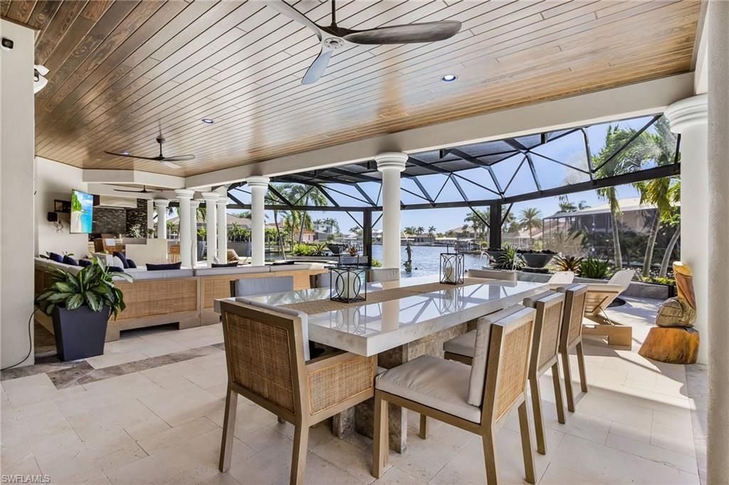 Dining room, Glass Ceilings, Interior, Recessed Lighting, Sun Room, Water, Wooden Ceilings