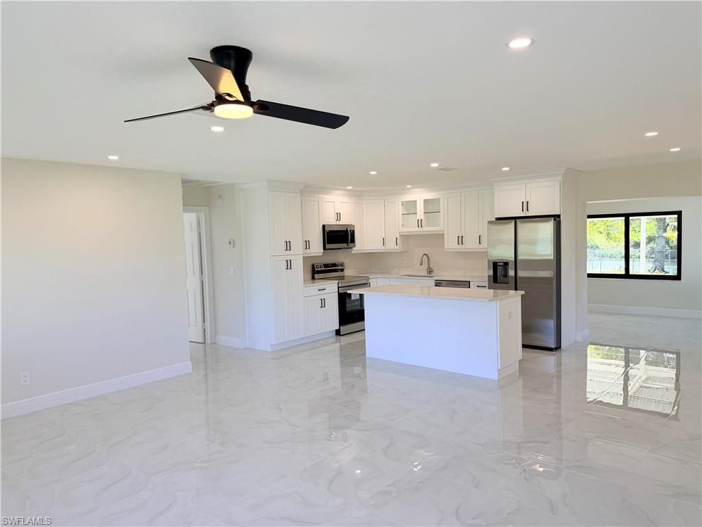Interior, Kitchen, Marble, Recessed Lighting, Stainless Steel Appliances