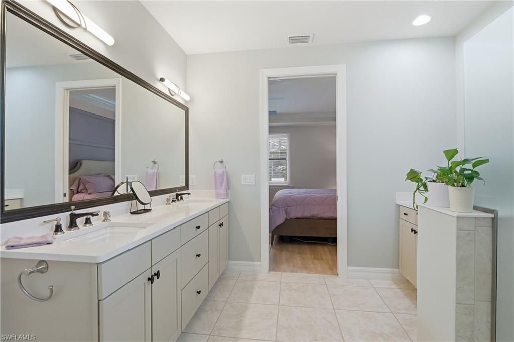 Bathroom, Bedroom, Dual Sink Vanities, Interior, Recessed Lighting, Wood Texture Flooring