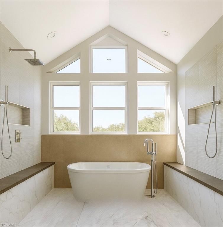 Bathroom, Free Standing Baths, Interior, Marble, Recessed Lighting