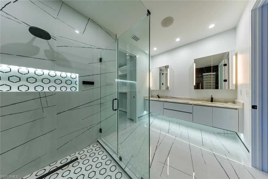 Bathroom, Dual Sink Vanities, Glass Shower, Interior, Recessed Lighting
