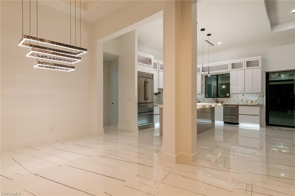 Interior, Kitchen, Marble, Pendant Lights, Recessed Lighting
