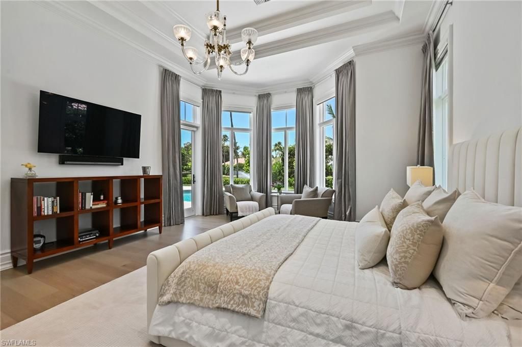 Bedroom, Chandelier, Interior, Wood Texture Flooring