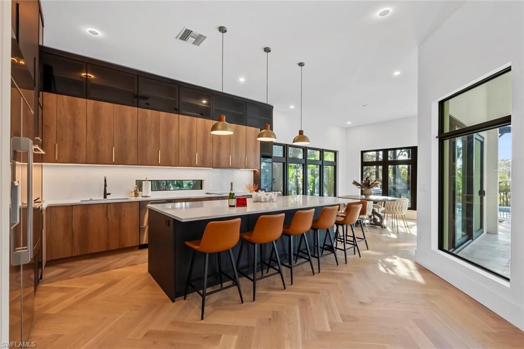 Interior, Kitchen, Pendant Lights, Recessed Lighting, Wood Texture Flooring
