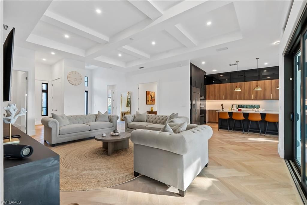 Interior, Kitchen, Living room, Pendant Lights, Recessed Lighting, Stainless Steel Appliances, Wood Texture Flooring