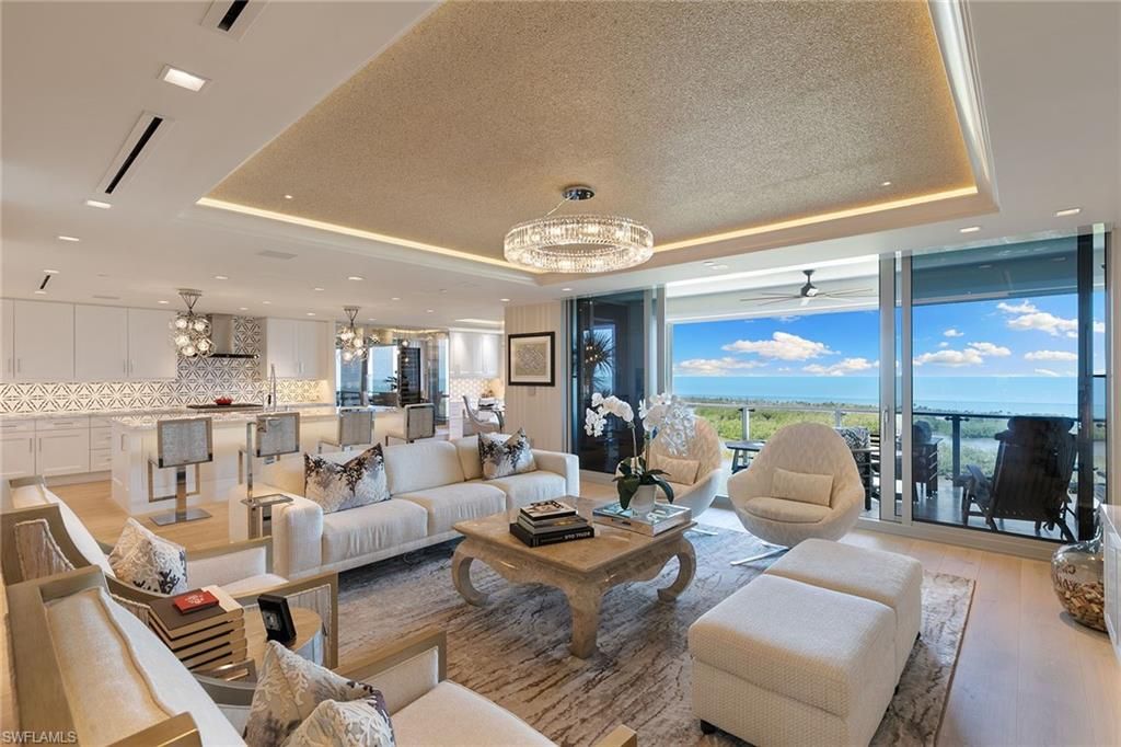 Chandelier, Interior, Kitchen, Living room, Pendant Lights, Recessed Lighting, Water, Wood Texture Flooring