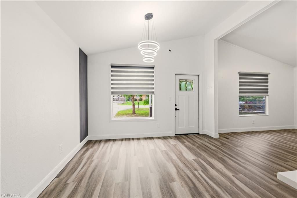 Empty room, Interior, Pendant Lights, Wood Texture Flooring