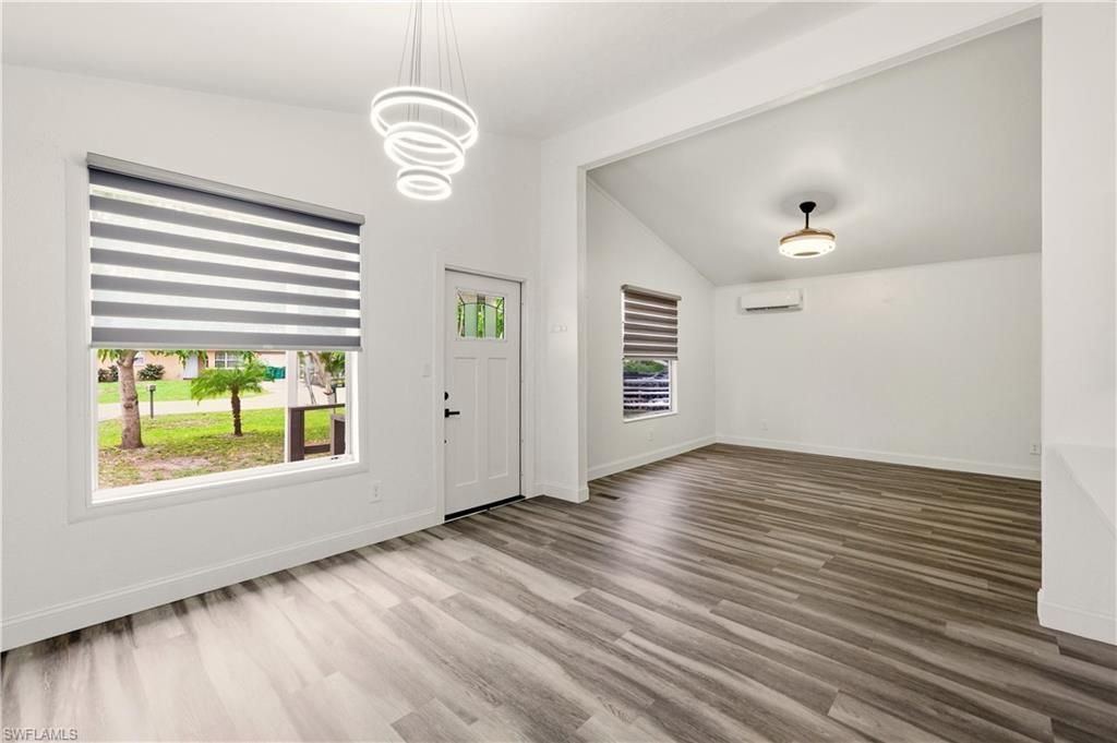 Empty room, Interior, Pendant Lights, Wood Texture Flooring